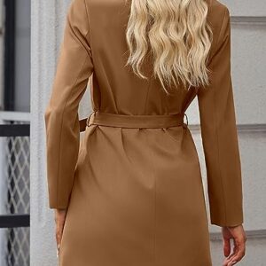 luvamia 2023 Blazers for Women Business Casual Outfits Fashion Dressy Long Suit Jacket Office Belted Blazer Dress Work Womens Blazers for Work Professional Womans Dresses Amber Brown Size 12 Size 14