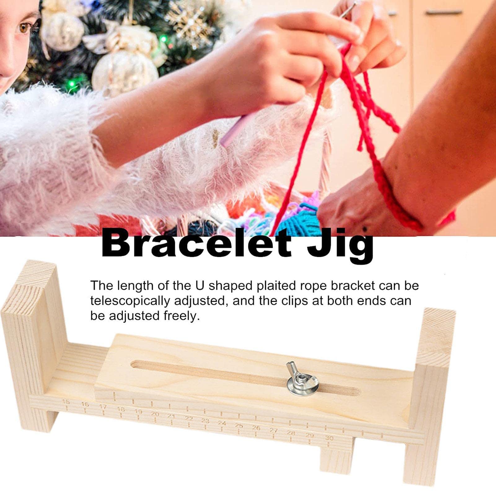 AirFusion Wooden Jig Bracelet Maker, Adjustable Paracord Jig Bracelet Maker U Shape Wooden Frame Bracelet Jig Kit DIY Wristband Rope Knot Braided Fixing Tools Bracelet Braiding Tool