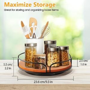 FLUFFYTREE Lazy Susan Turntable for Cabinet Organizer, 9 Inch Wood Lazy Susan for Countertop, 360 Degree Decorative Turntable Kitchen for Cabinet Pantry Kitchen Countertop Cupboard, Brown