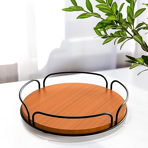 FLUFFYTREE Lazy Susan Turntable for Cabinet Organizer, 9 Inch Wood Lazy Susan for Countertop, 360 Degree Decorative Turntable Kitchen for Cabinet Pantry Kitchen Countertop Cupboard, Brown