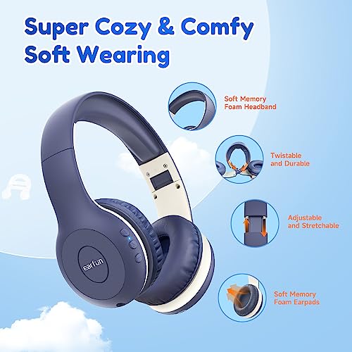 Kids Bluetooth Headphones, EarFun K2 Kids Headphones with Volume Limited, 40H Playtime, Bluetooth 5.0 Headphones with Mic, Stereo Sound, Foldable Over-Ear Headphones for Kids/School/Travel/iPad/Tablet