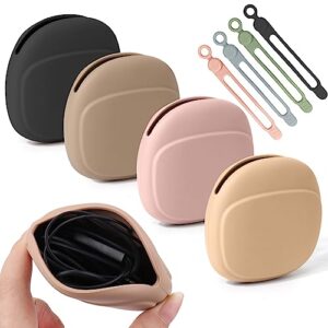 4 pcs headphone organizer and silicone cable ties, silicone pouch for storing earbuds/usb flash drive/keys/mini lipstick cord organizer winder holder keeper manager management for home or workplace