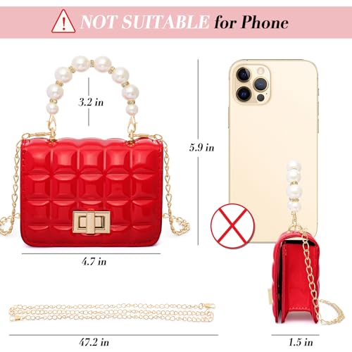 Kids Purse Little Girls Purse Candy Color PU Leather Bag Fashion Crossbody Purse Cute Handbag Shoulder bag with Pearl Handle Gold Chain Presents for Children(Red)