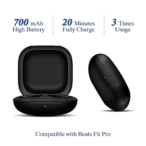 Wireless Charging Case Compatible for Beats Fit Pro, Portable Charger Case Replacement with Bluetooth Pairing Sync Button, 700mAh Built-in Battery (Not Included Earbuds) (Black)