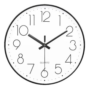 yoiolclc wall clock silent non-ticking modern round wall clocks battery operated for kitchen, school, office (10 inch, black)