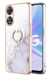 nvwa compatible with oppo a78 a58 case slim, tpu imd personalized white marble series slim phone cases shockproof back protective cover ring holder