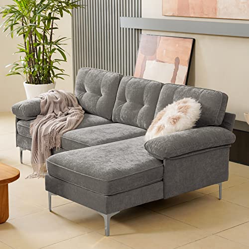 COOSLEEP Convertible Sectional Sofa Couch, 83" L-Shape Sofa Couch with Chaise Convertible,ChenilleFabric Upholstered for Living Room, Apartment, Office (Grey)