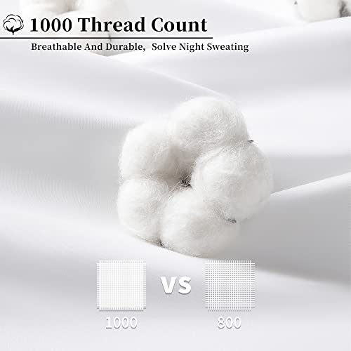 100% Egyptian Cotton Queen Size Sheets,1000 Thread Count Luxury Heavy Bed Sheets Set, Hotel Quality Sateen Weave, Very Smooth Soft with 18" Deep Pocket Sheets 4 Pc Set (White, Queen)