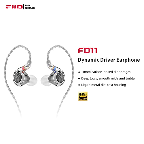 FIIO FD11 Earphones High Performance Dynamic Driver IEMs Earbuds with Deep Bass 0.78mm Detachable Cable 3.5mm Plug in Ear Headphones for Musician Singer Music (Silver)
