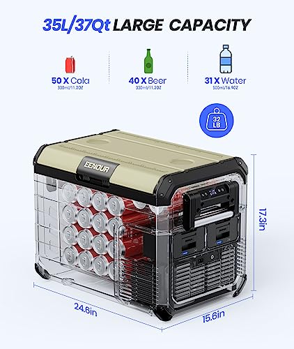 EENOUR 12 Volt Refrigerator Portable Freezer 37 Quart/35L Battery Powered Cooler Compressor Car Fridge 24W Super Energy Saving -4~50℉ 12/24V DC 110~240V AC Fast Cooling Perfect for RV Truck Van Camping Boat