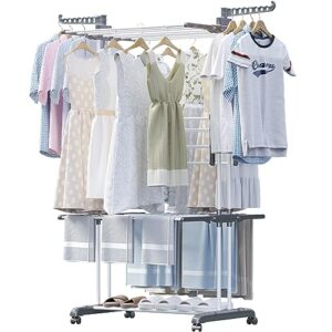toolf clothes drying rack, 4-tier foldable drying rack clothing, indoor/outdoor laundry drying rack with foldable wings, space saving laundry rack, grey