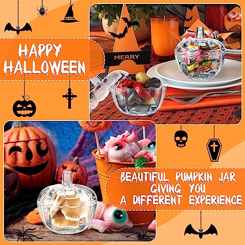 Tanlade Glass Pumpkin Candy Jar Halloween Candy Bowl Pumpkin Jars with Lids Pumpkin Jar with Cover Transparent Target Glass Candy Dish with Lid for Halloween Home Party Wedding Decor (8)