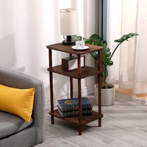 kosmeey set of 1 end tables, wooden 3-tier narrow side table, rustic brown nightstand sofa side table used for small spaces, living room, bedroom (rustic brown)
