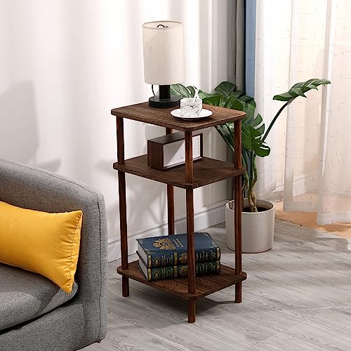 Kosmeey Set of 1 End Tables, Wooden 3-Tier Narrow Side Table, Rustic Brown Nightstand Sofa Side Table Used for Small Spaces, Living Room, Bedroom (Rustic Brown)