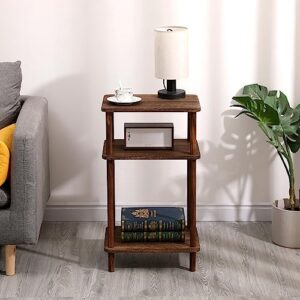 Kosmeey Set of 1 End Tables, Wooden 3-Tier Narrow Side Table, Rustic Brown Nightstand Sofa Side Table Used for Small Spaces, Living Room, Bedroom (Rustic Brown)