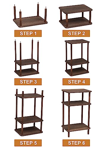 Kosmeey Set of 1 End Tables, Wooden 3-Tier Narrow Side Table, Rustic Brown Nightstand Sofa Side Table Used for Small Spaces, Living Room, Bedroom (Rustic Brown)