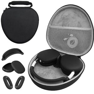 hard case for airpods max headphone supports sleep mode, travel carrying case with airpods max silicone earpad cover/ear cups cover/headband cover, airpods max protective portable storage bag (black)