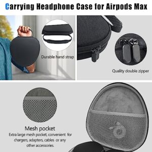 Hard Case for AirPods Max Headphone Supports Sleep Mode, Travel Carrying Case with AirPods Max Silicone Earpad Cover/Ear Cups Cover/Headband Cover, AirPods Max Protective Portable Storage Bag (Black)