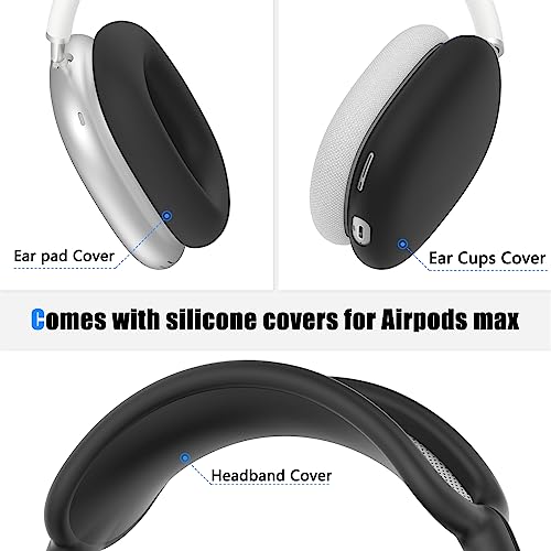 Hard Case for AirPods Max Headphone Supports Sleep Mode, Travel Carrying Case with AirPods Max Silicone Earpad Cover/Ear Cups Cover/Headband Cover, AirPods Max Protective Portable Storage Bag (Black)