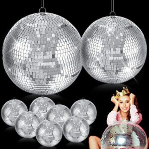 outus 9 pcs 16 inch large disco balls ornaments, 16", 12", 4" hanging disco ball decor, silver disco balls decoration reflective mirror disco balls for dj club bar stage festivals party favor, 3 size