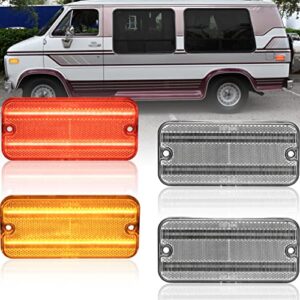 Amber/Red LED Side Marker Lights for Chevy P10 P20 P30 G10 G20 G30 Suburban K5 Blazer C/K Series C10 C20 C30 K10 K20 K30 Trucks Van Clear Lens Front Rear Left Right LED Fender Markers Signal Lamps