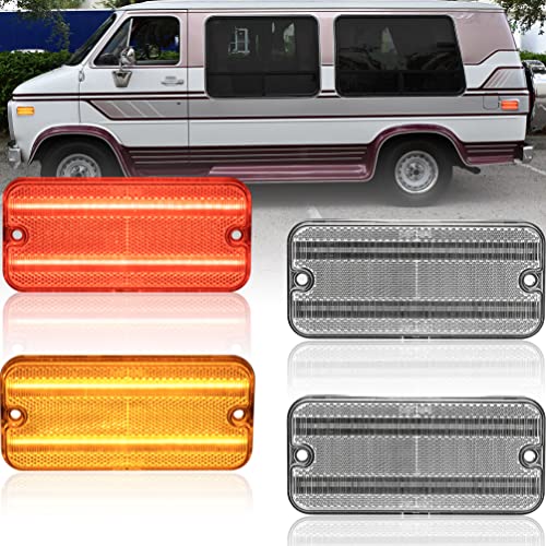 Amber/Red LED Side Marker Lights for Chevy P10 P20 P30 G10 G20 G30 Suburban K5 Blazer C/K Series C10 C20 C30 K10 K20 K30 Trucks Van Clear Lens Front Rear Left Right LED Fender Markers Signal Lamps