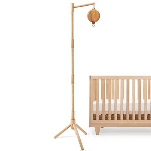 floor standing mobile arm for crib with music box, crib mobile motor - volume control, 9 lullabies, 57.8 inch baby crib mobile arm - 100% beech wood, anti-dumping - baby mobile stand for diy mobile