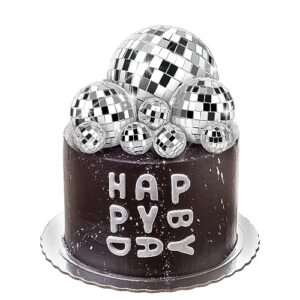 16 pcs disco ball cake toppers 3 sizes mini disco balls 70's cupcake picks small disco ball table centerpiece for 1970s disco music birthday hip hop dance theme party decorations supplies