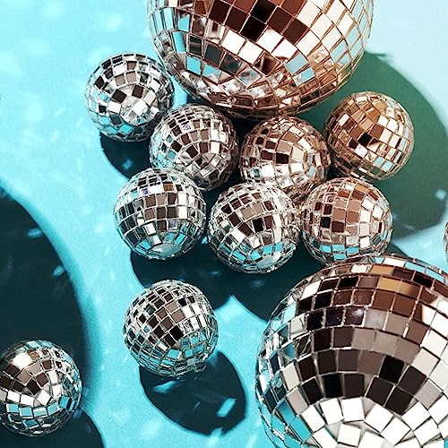 16 PCS Disco Ball Cake Toppers 3 Sizes Mini Disco Balls 70's Cupcake Picks Small Disco Ball Table Centerpiece for 1970s Disco Music Birthday Hip Hop Dance Theme Party Decorations Supplies