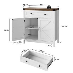 HOSTACK Coffee Bar Cabinet, Modern Farmhouse Buffet Sideboard with Drawer and Adjustable Shelf, Barn Door Storage Cabinet for Kitchen, Dining Room, Bathroom, Entryway, White