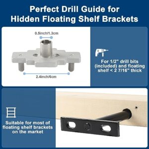 Floating Shelf Bracket Dowel Jig Kit with 1/2" x 9" Drill Bit, Self Centering Straight Hole Drill Guide for Installing Floating Shelf Hidden Bracket 1/2" X 6", 1/2" X 8"