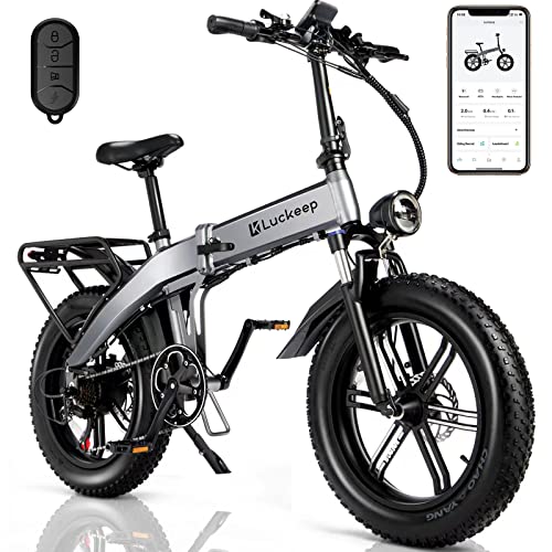 Luckeep Folding Electric Bike for Adults, 750W BAFANG Motor, 48V 15AH Battery, 30MPH 60Miles Range, Hydraulic Disc Brake, APP Control, Keyless Control 20*4" Fat Tire Foldable Ebike, Shimano 7-Speed UL