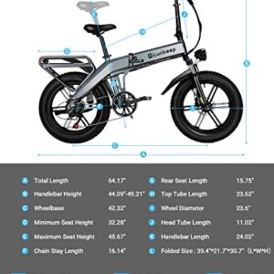 Luckeep Folding Electric Bike for Adults, 750W BAFANG Motor, 48V 15AH Battery, 30MPH 60Miles Range, Hydraulic Disc Brake, APP Control, Keyless Control 20*4" Fat Tire Foldable Ebike, Shimano 7-Speed UL