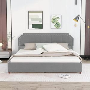 BIADNBZ King Size Upholstery Platform Bed with Four Storage Drawers, Velvet&Wooden Bedframe w/Headboard and Support Legs, Grey