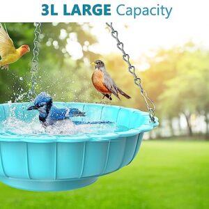 Fnydvis Hanging Bird Bath, Birdbath Bowl Hanging Bird Feeder Tray for Outdoor Garden, Patio, Backyard, Large Capacity, Gift for Bird Lovers (Blue)