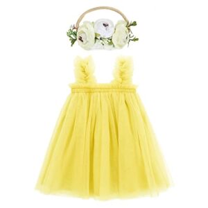 durio tutu dresses for toddler girls birthday outfit girl baby girl tulle dress infant dress with flower headband yellow 2-3 years