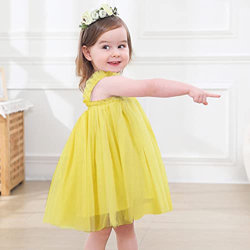 Durio Tutu Dresses for Toddler Girls Birthday Outfit Girl Baby Girl Tulle Dress Infant Dress with Flower Headband Yellow 2-3 Years