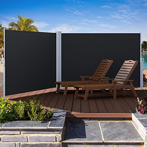 YITAHOME 236''X 70'' Double Side Awning Retractable Side Awning Folding Privacy Screen Privacy Fence Waterproof UV-Resistant Privacy Awning Outdoor for Garden, Deck, Patio, Pools, Balcony, Black