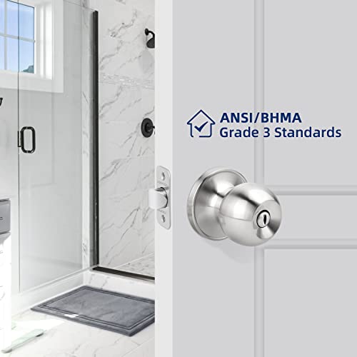 LOQRON Keyless Privacy Ball Door Knob and Single Cylinder Deadbolt Lock Combo Set Security for Front Door Bedroom/Bathroom Satin Nickel Finish