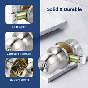 LOQRON Keyless Privacy Ball Door Knob and Single Cylinder Deadbolt Lock Combo Set Security for Front Door Bedroom/Bathroom Satin Nickel Finish