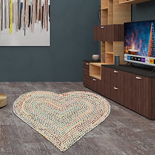 CASAVANI 100% Hand Braided Jute & Cotton Rag Rug Geometric Multipurpose,Multicolor Hard Shape Circle Area Rug Best Uses for Farmhouse,Bedroom,Nursery Room,Kids Room 5x5 6x6 4x4 Feet Round