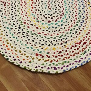 CASAVANI 100% Hand Braided Jute & Cotton Rag Rug Geometric Multipurpose,Multicolor Hard Shape Circle Area Rug Best Uses for Farmhouse,Bedroom,Nursery Room,Kids Room 5x5 6x6 4x4 Feet Round