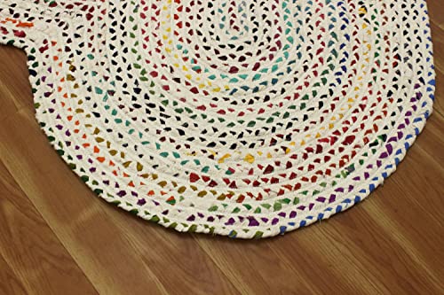 CASAVANI 100% Hand Braided Jute & Cotton Rag Rug Geometric Multipurpose,Multicolor Hard Shape Circle Area Rug Best Uses for Farmhouse,Bedroom,Nursery Room,Kids Room 5x5 6x6 4x4 Feet Round