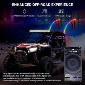 Ehaho 2PCS 3FT Whip Lights for UTV ATV with Spring Base, Tripled Brighter Led Whip Light W/Rocker Switch & 6 Flags, Spiral Chasing Lighted Antenna Whip with APP & Remote Control for RZR SXS Can-Am