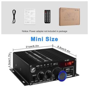 Bluetooth 5.0 Audio Power Amplifier AK-380 400W+400W 2.0 CH HiFi Stereo Amp Receiver with USB,SD,AUX,Remote Control,FM Antenna for Car Home Speaker Bar Party-(Without Power Adapter)