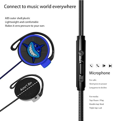 GOGOSINIS Earbuds Set with Case for Kids for School, Wired Over-Ear 3.5mm Headphones for Phone and PC, Wrap Around Ear Buds with Earhook for Kids 3-8, Comfortable Earphones with Hook.(Blue-Shark)