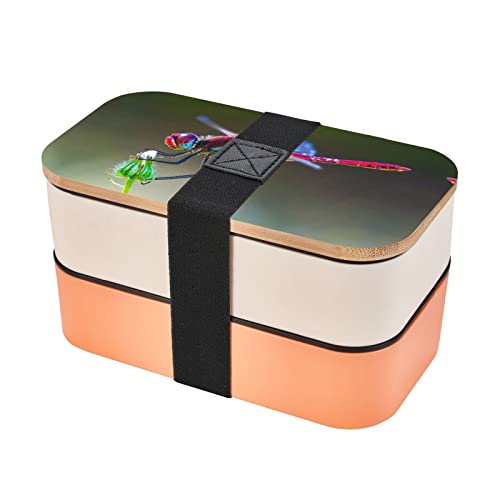 KOOLR Red Dragonfly Print Bento Box Adult Lunch Box With 2 Compartments Stackable For Work Picnic Leak Proof Bento Box