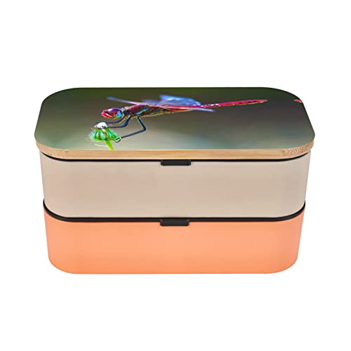 KOOLR Red Dragonfly Print Bento Box Adult Lunch Box With 2 Compartments Stackable For Work Picnic Leak Proof Bento Box