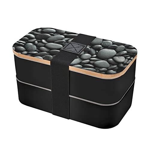 KOOLR Many Black Pebbles Print Bento Box Adult Lunch Box With 2 Compartments Stackable For Work Picnic Leak Proof Bento Box