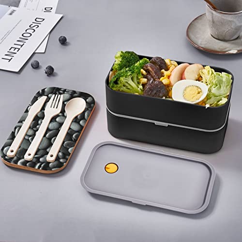 KOOLR Many Black Pebbles Print Bento Box Adult Lunch Box With 2 Compartments Stackable For Work Picnic Leak Proof Bento Box